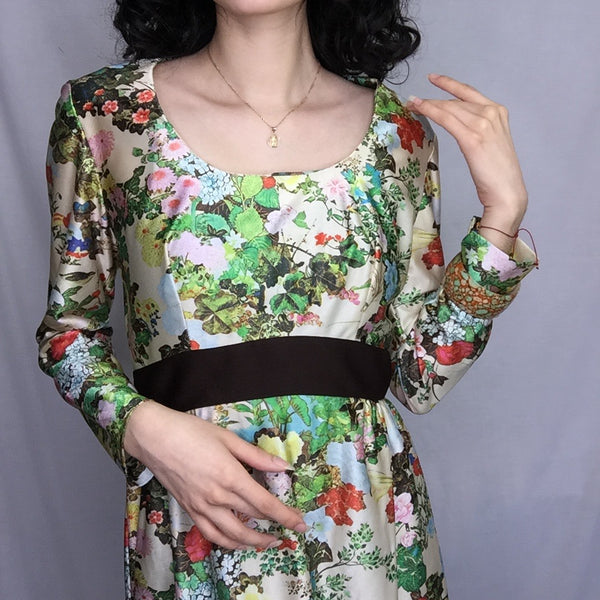 Vintage 70s | Psychedelic Floral MOD Groovy Boho Hippie Maxi Dress | S