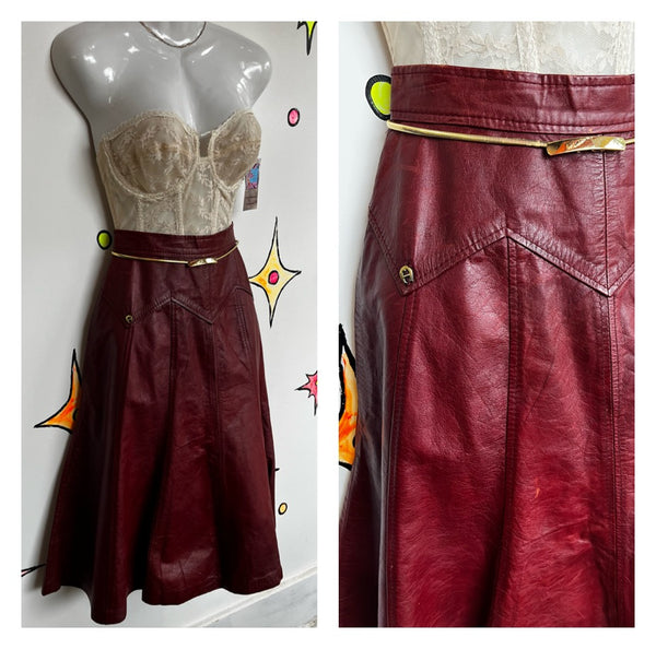 Vintage 70s | Etienne Aignes Brown Leather Boho Western Prairie Skirt | Small