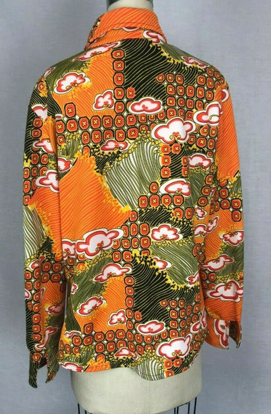 Vintage Orange 60s MOD Psychedelic Disco Op Art shirt top Blouse XL 16