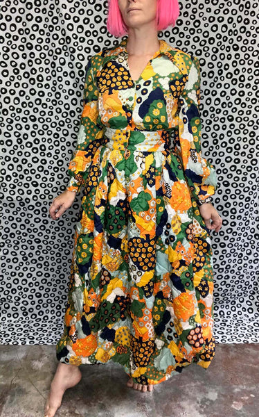 Vintage 60s 70s | Bill Tice Royal Robes Psychedelic Mod Quilted Groovy Dress | S