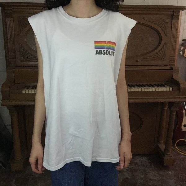 Vintage 90s | Absolut Vodka Rainbow Pride Sleeveless T Shirt | L