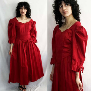 Vintage 70s 80s | Laura Ashley | Boho Hippie Festival | Prairie Romantic Edwardian Puff Sleeve | Midi Dress | M