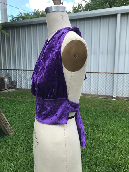 70s Style | Groovy Purple Velvet Boho Hippie Halter Bralette Crop Top | One Size