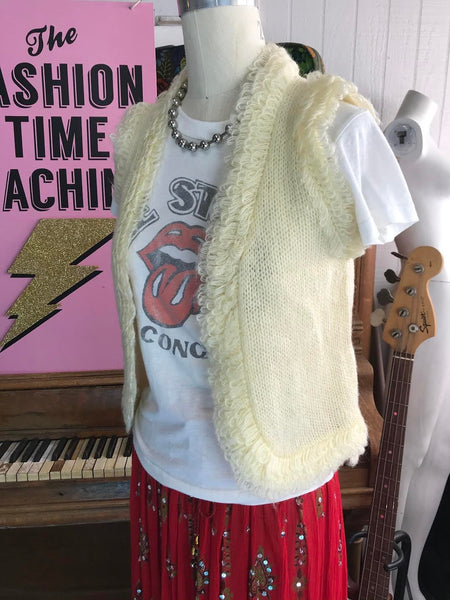 Vintage 70s Chunky Cream Wool Vest/ Hand Knit Bohemian Hippie Vest/ Boho Style