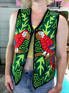 VTG 70s 80s | Embroidered Applique Groovy Parrot Bohemian Ethnic Hippie Vest | M