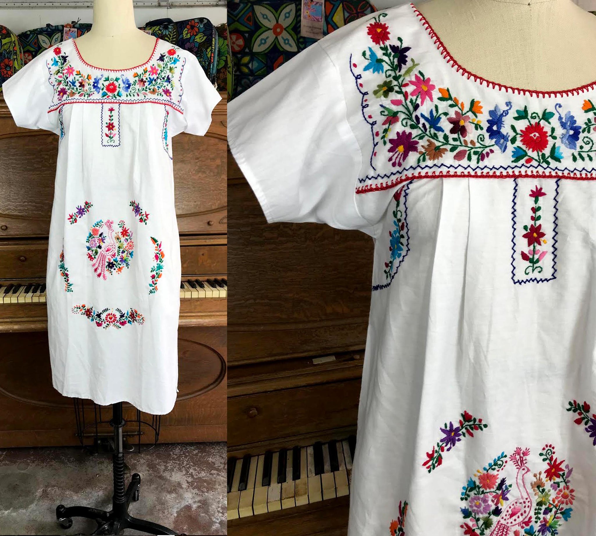 Vintage | Mexican MuuMuu Woven Hand Embroidered Ethnic Dress Boho Festival | S