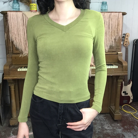 Vintage 90s 1990s Y2K | Olive Green BCBG Stretchy Crop Top | Size S