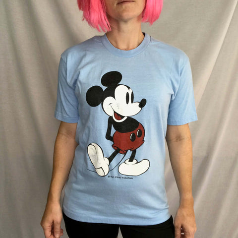 Vintage 80s 90s Blue Mickey Mouse Tee Soft Disneyland Single Stitch T Shirt M/L