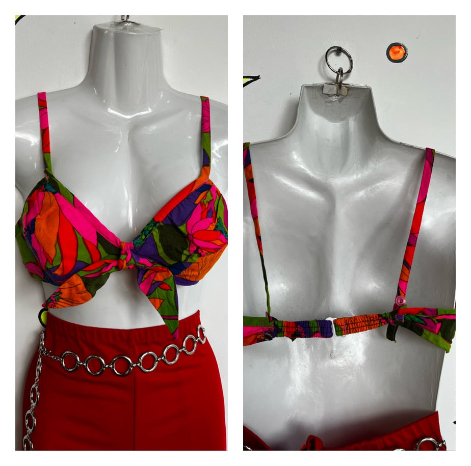 Vintage 60s | Psycheldelic Day Glo Mod Flower Power Bralette Bikini Top