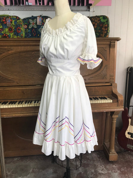 VTG Mexican Prairie Square Dancing Dress Fit and Flare Pinup Cotton Swing XL