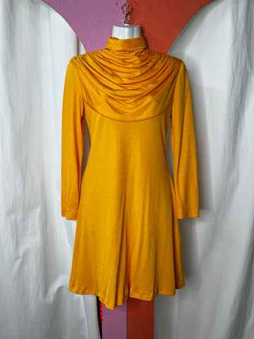 Vintage 60s 70s | Yellow GoGo Mod A Line Turtleneck Disco Mini Dress | Size S