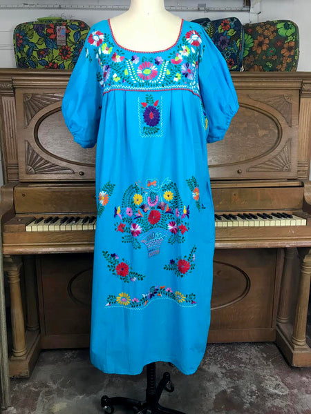 Vintage | Mexican MuuMuu Woven Hand Embroidered Ethnic Dress Boho Festival | XL