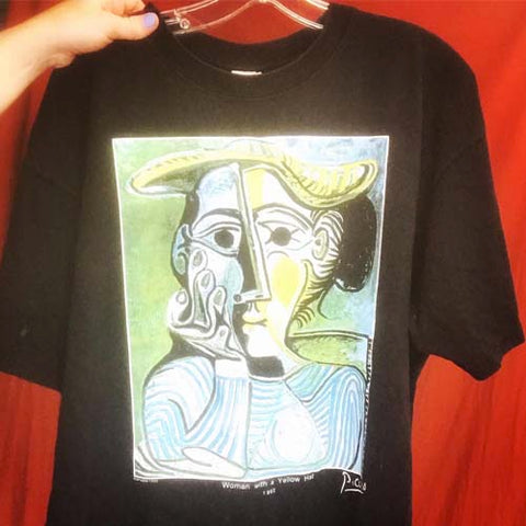 Vintage 1995 | RARE Pablo Picasso Art Woman With a Yellow Hat Painting | Size L