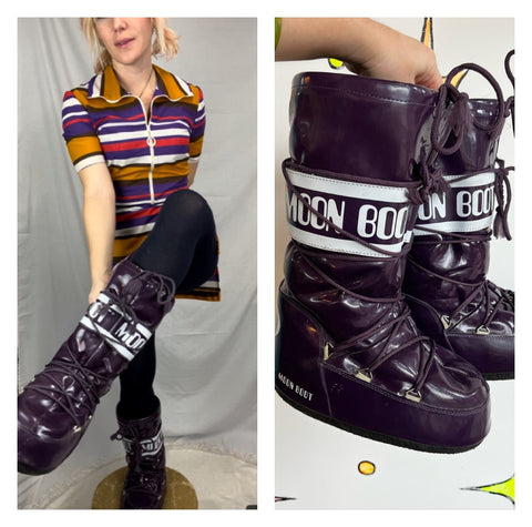 Vintage 90s Y2K | Purple Vinyl Moon Boots | EU Size 39/41