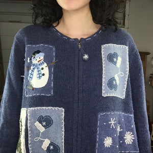 Vintage | Patchwork Tacky Ugly Christmas Sweater Cardigan | Woman’s Size XL
