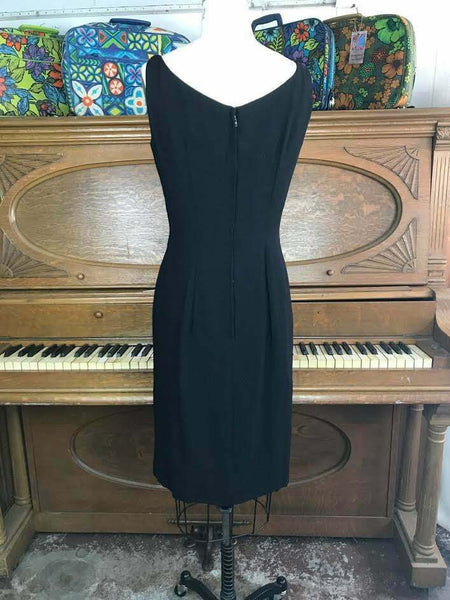 VTG 50s 60s Black Beaded Mid Century Pencil Hourglass Wiggle Cocktail Dress XS