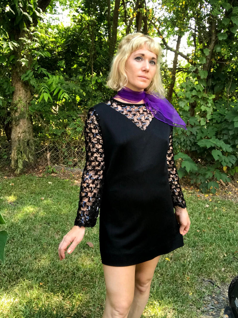 Vintage 1960s 70s | Black Sequin Groovy GoGo Disco Mod Party Mini Dres Fashion Time Machine Vintage 1960s 70s | Black Sequin Groovy GoGo Disco Mod Party Mini Dres Fashion Time Machine