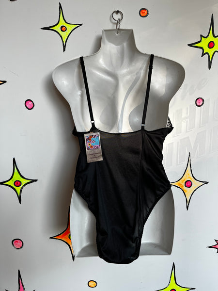 Vintage Teddy | Black Lace Pin up Lingerie Playsuit Bodysuit | Size 34