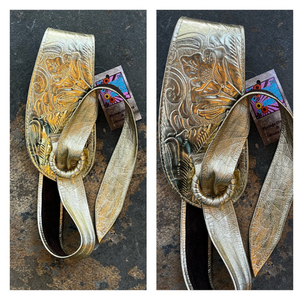 Vintage | Gold Wide Western Embossed Leather Cinch Belt | Glam Punk Western