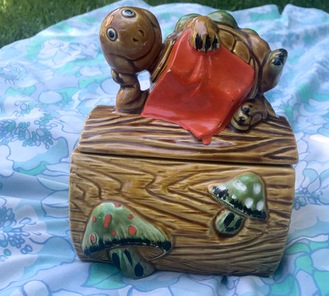 Vintage 70s | Mushroom Shroom Turtle Trinket Dish Catchall Cookie Jar with Lid