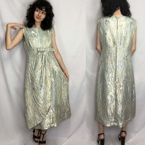 Vintage 50s 60s | Metallic Gold & Silver Brocade MCM Cocktail Party Dress | M