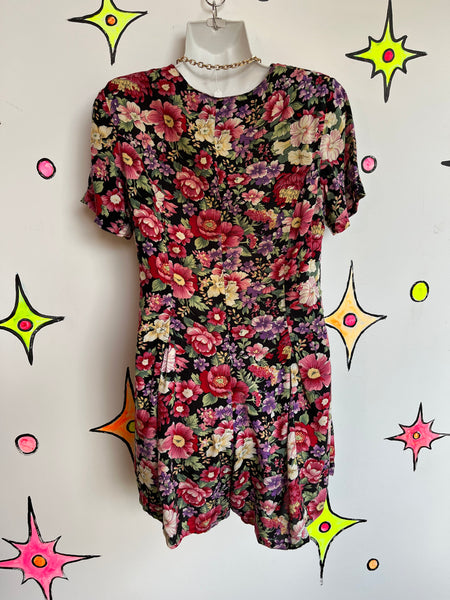 Vintage 90s | Floral Romper Mini Dress | M