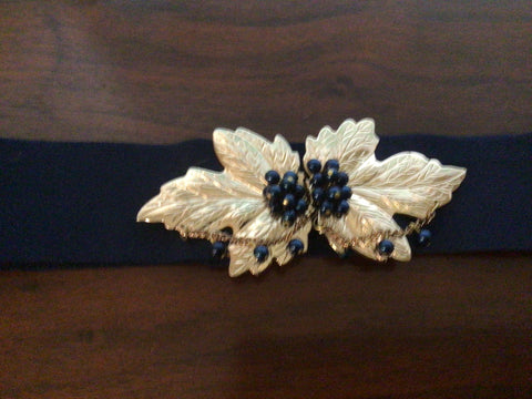 Vintage 70s Elastic Belt with Gold Leave Clasp