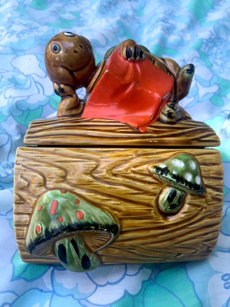 Vintage 70s | Mushroom Shroom Turtle Trinket Dish Catchall Cookie Jar with Lid