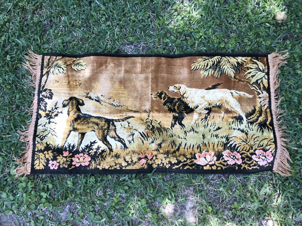 VTG | Victorian Style Early 1900s | Velvet Hunting Dogs Tapestry Wall Hanging