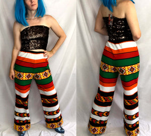 Vintage 60s 70s Psychedelic Groovy Mod High Waisted Boho Hippie Bell Bottoms | S