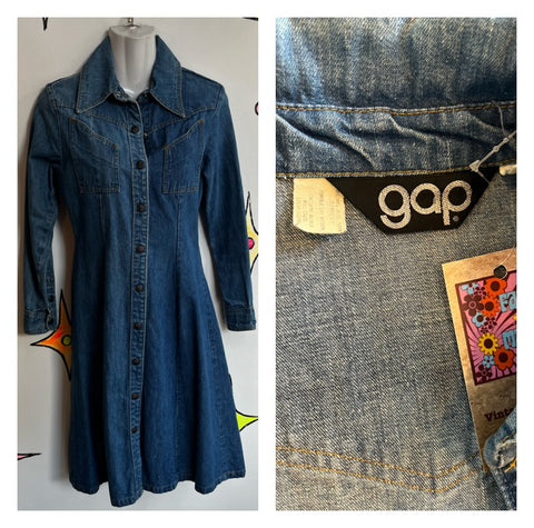 Vintage 70s | Gap Denim Western Snap Dress | Size S/M