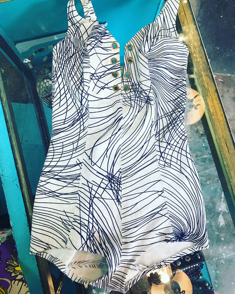 Vintage 1960s 60s | MOD Lace Up One Piece Swimsuit Playsuit Bathing Suit | 6C