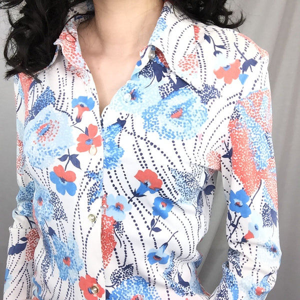 Vintage 60s 70s | Novelty Psychedelic Mod Boho Disco Blouse Shirt Top | S