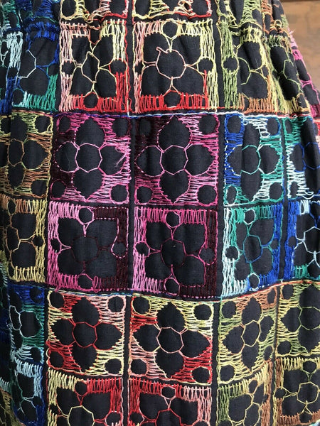 Vintage | 60s 70s Embroidered Mexican Maxi Skirt Hippie Festival Boho Handmade S