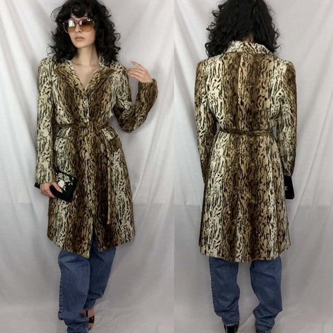 Vintage70s 80s | Faux Fur Leopard Print Glam Coat Bohemian Pinup Mod | Size 40