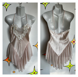 Vintage Art Deco | Pink Ballerina Nighty Slip Mini Dress | Size XS