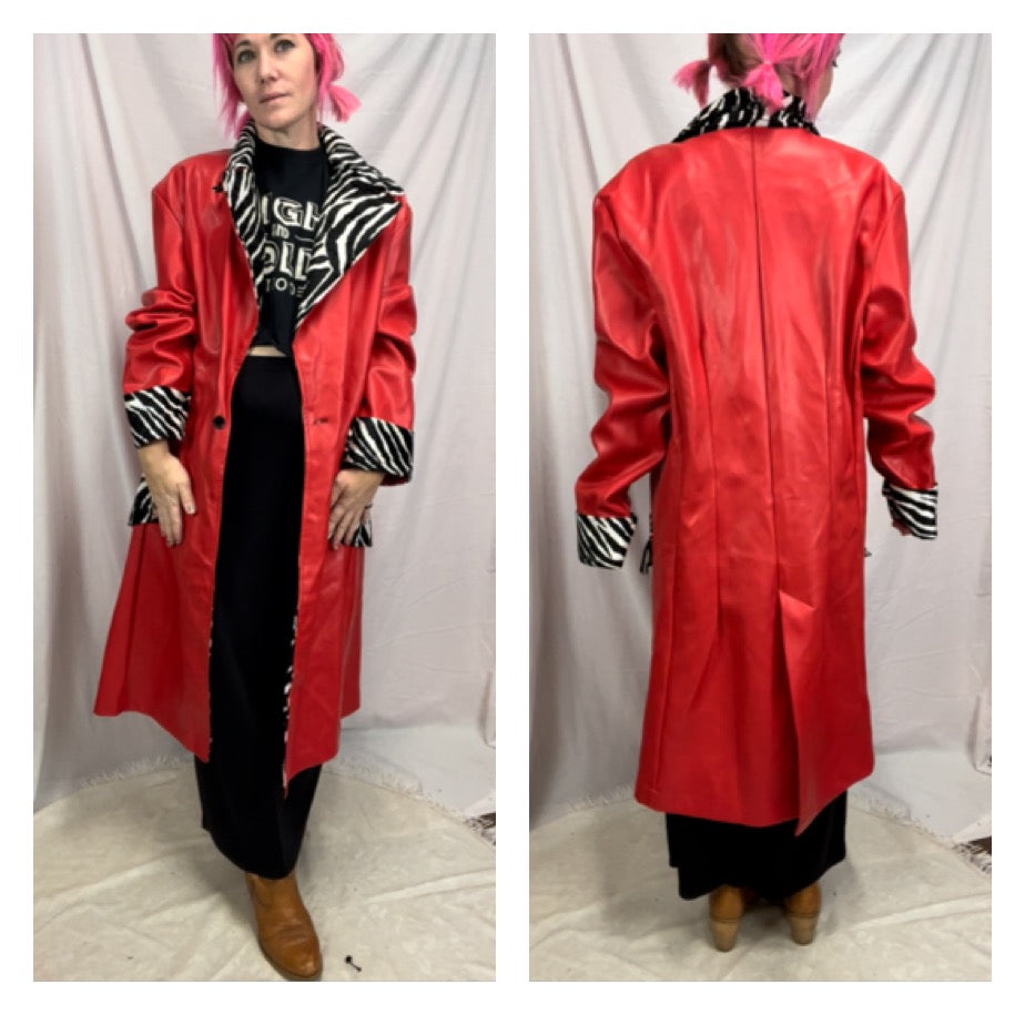 Vintage 90s does 70s | Men's Red Pimp Coat Costume by Charades | Size L