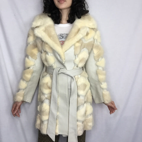 VTG 70s | Showstopper Leather and Mink Bohemian Geometric MOD Wrap Trench Coat