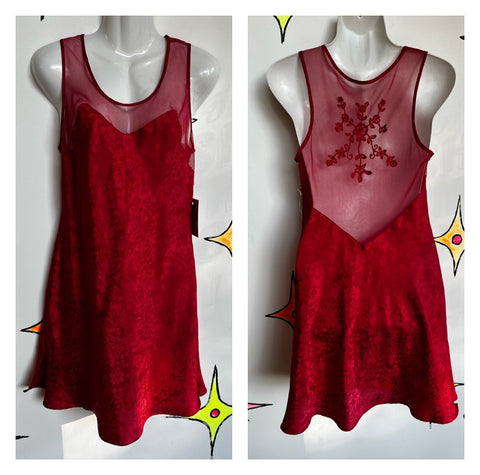 Vintage 90s | Red Silky Slip Mini Dress | Size Small