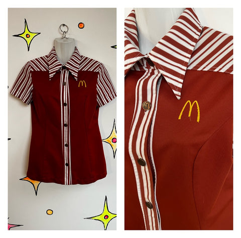 Vintage 70s 1976 | McDonalds Rare Uniform Novelty Collar Disco Shirt Top | M