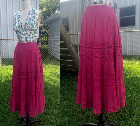 Vtg 70s | Bohemian Hippie Festival Gypsy Witchy Gauzy Prairie Skirt | Free Size