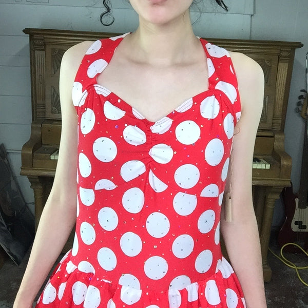 Minnie Mouse Costume Red and White Polka Dot Halter Tulle Skirt Mini Dress | S/M