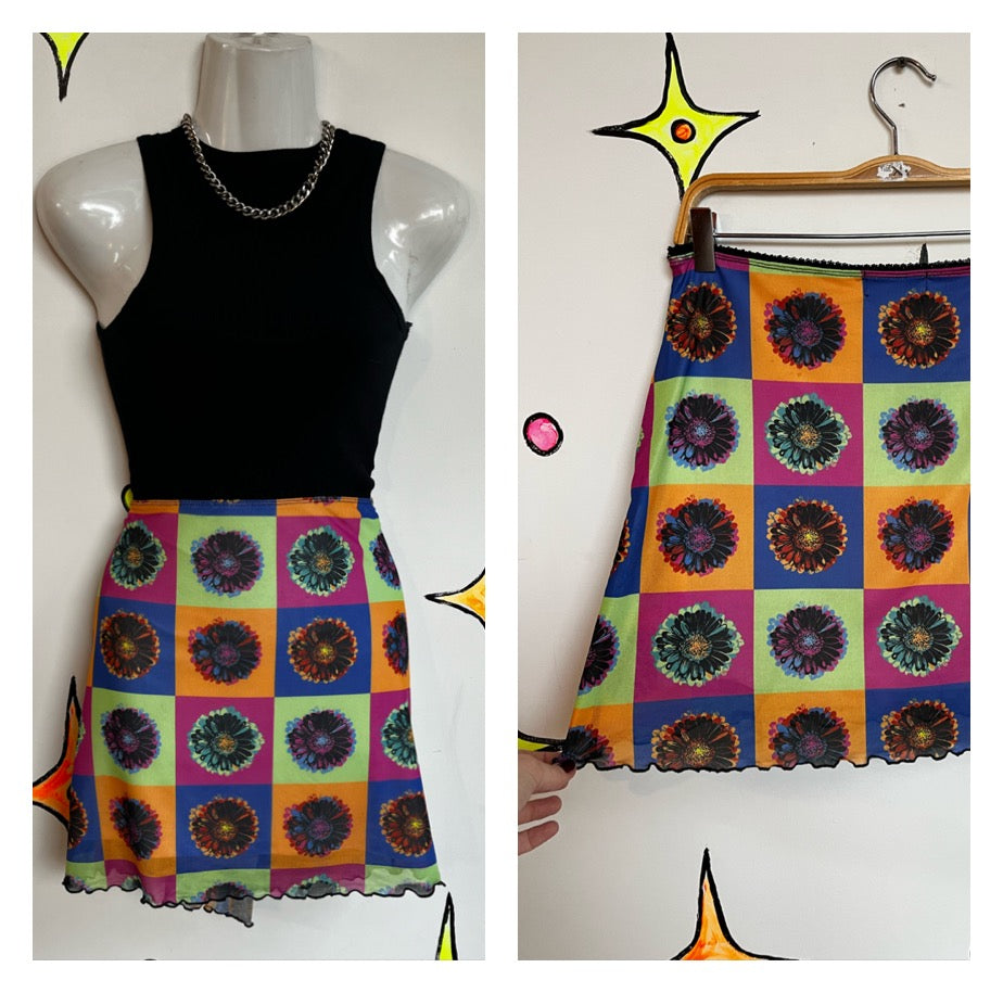 Vintage 90s? | Delias Mesh Rainbow Pop Art Mini Skirt | XL