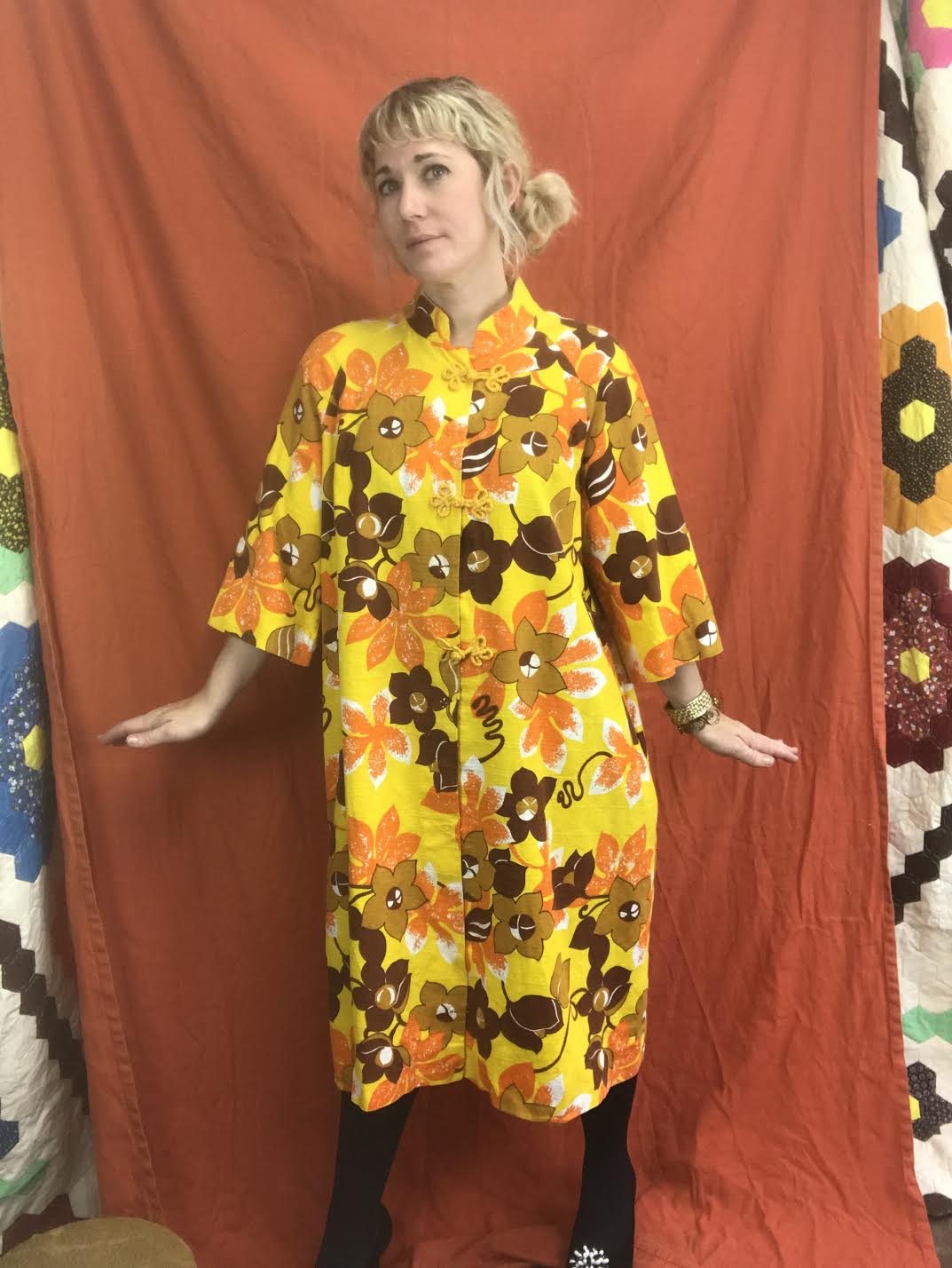 Vintage 60s 70s | Psychedelic Day Glo Hawaiian Bohemian MOD Kaftan MuuMuu Dress