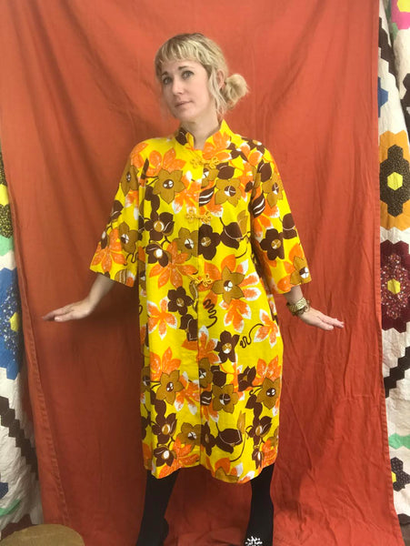 Vintage 60s 70s | Psychedelic Day Glo Hawaiian Bohemian MOD Kaftan MuuMuu Dress