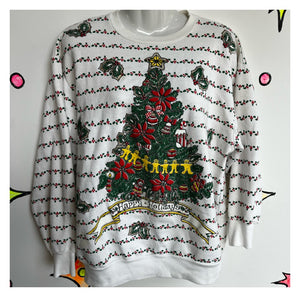 Vintage 80s 90s | Puffy Paint Glitter Tacky Ugly Christmas Cat Sweater | L