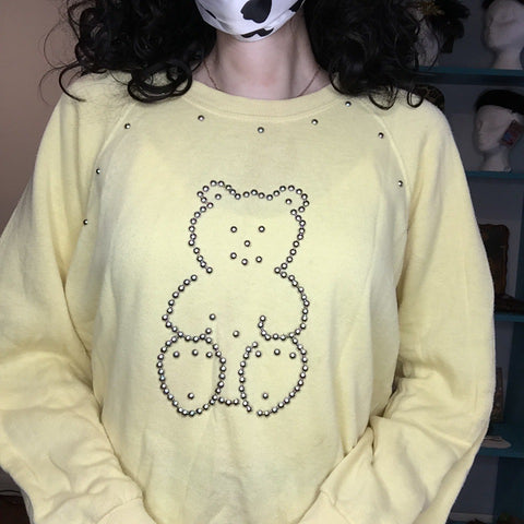 Vintage 80s 90s | Kawaii Embellished Teddy Bear Sweater Sweatshirt | Size L