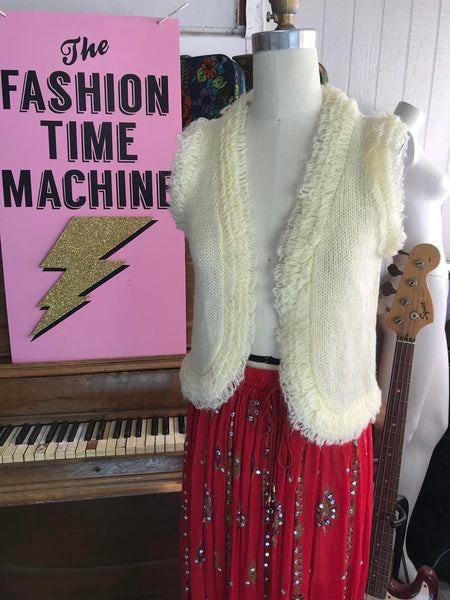 Vintage 70s Chunky Cream Wool Vest/ Hand Knit Bohemian Hippie Vest/ Boho Style