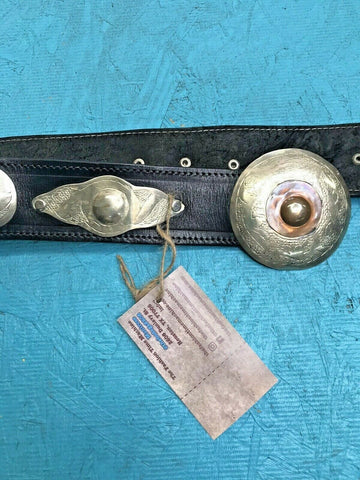 Vintage | Moroccan | Hand Made Leather Silver Medallion | Adjustable Hook Belt