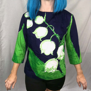 VTG 50s 60s | MOD Watercolor Art Psychedelic Floral Shirt Blouse Crop Top | M